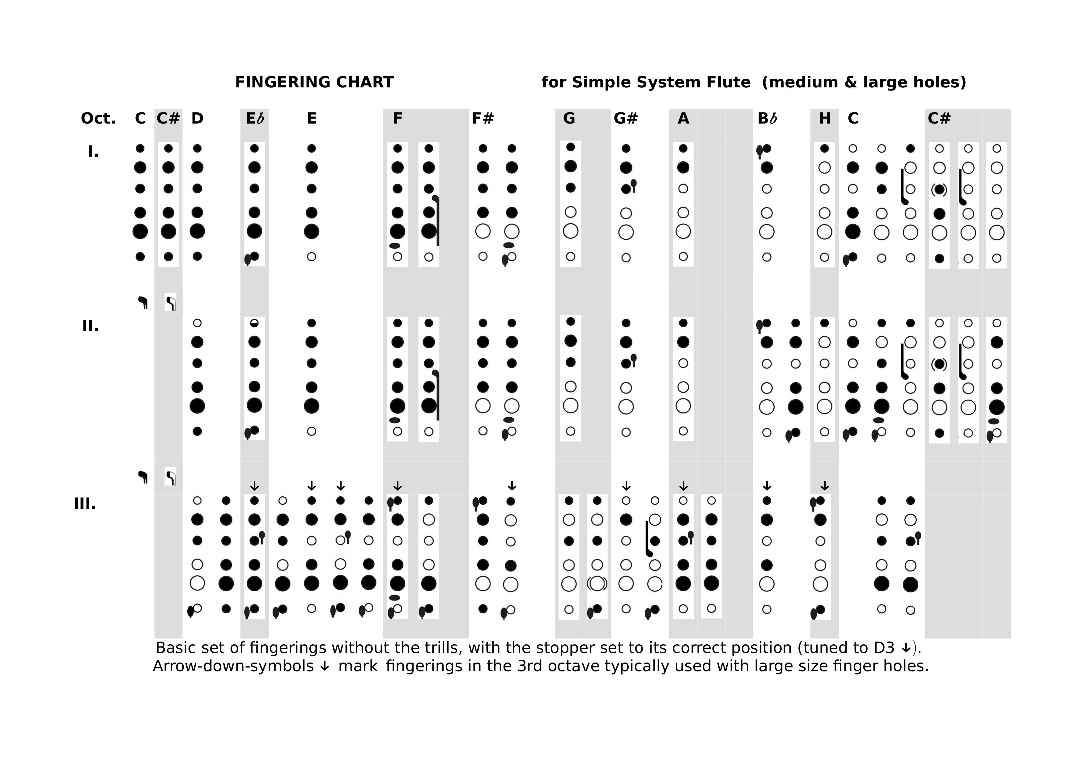 Fingering Chart medium & large hole Flutes